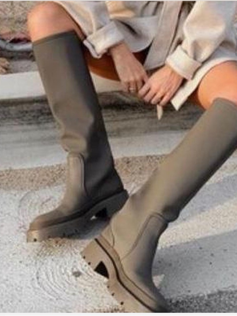Zara Tall  Chunky Rubber Boots in Khaki Green